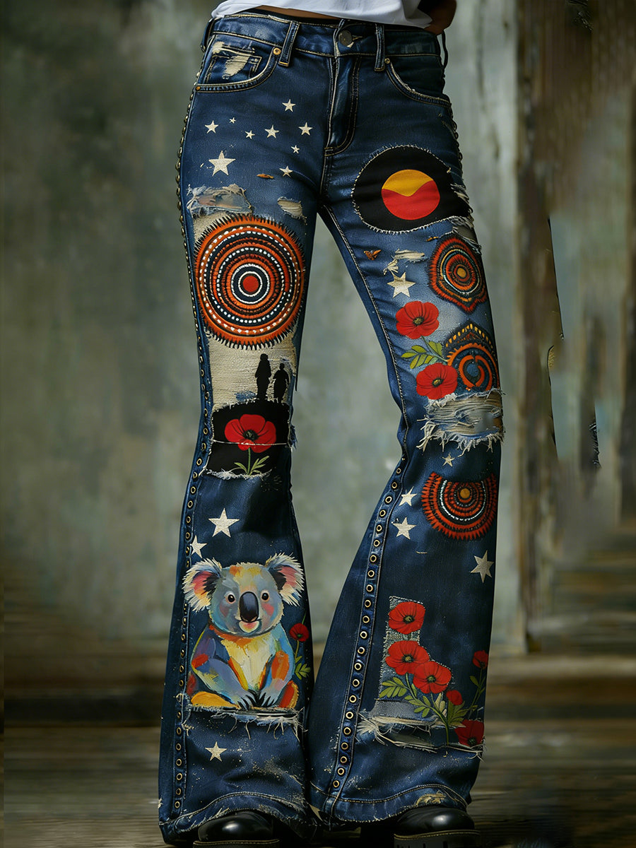 Retro Australian Art Print Casual Polo Shirt