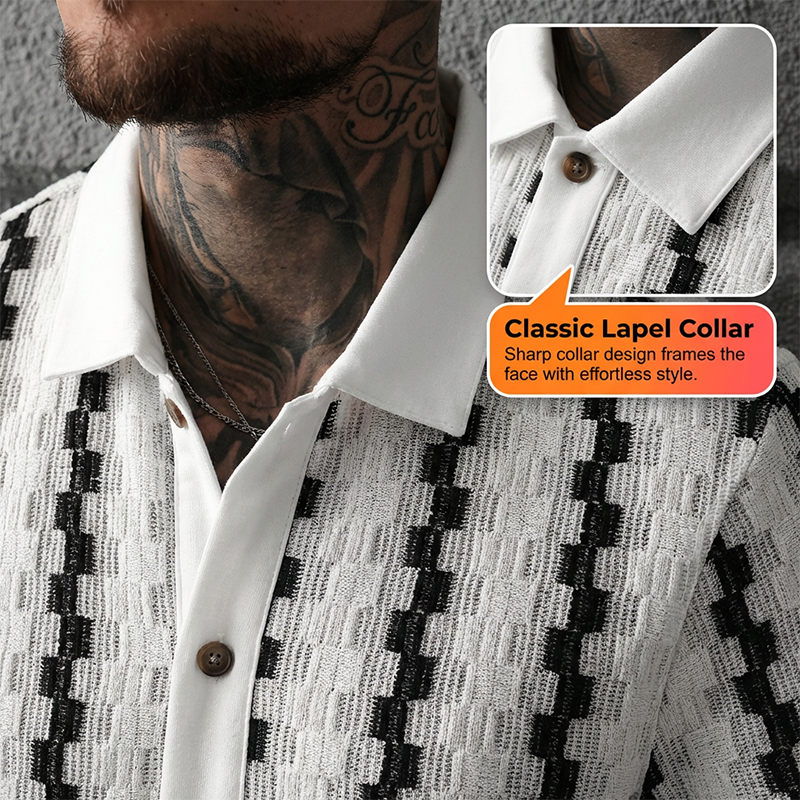 Men's Short Sleeve Retro Geometric Knit Shirt【BUY 2 GET FREE SHIPPING】