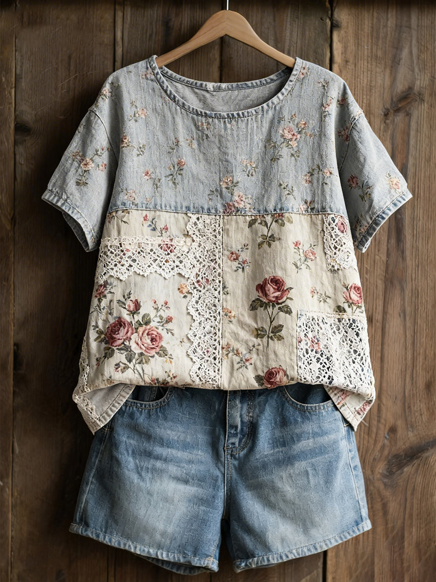 Women's Rose Print Casual T-Shirt