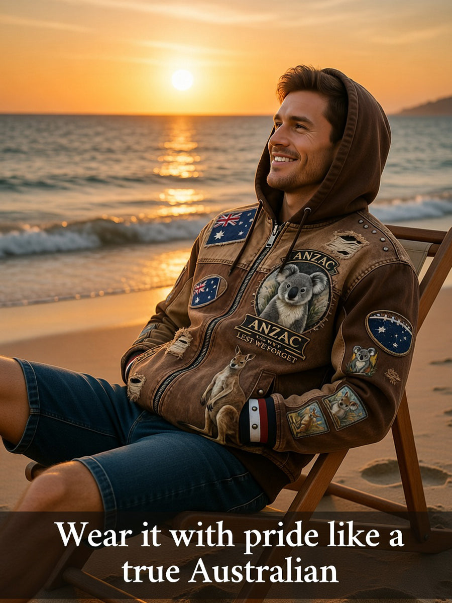 Retro Australian Art Print Casual Hoodie Jacket