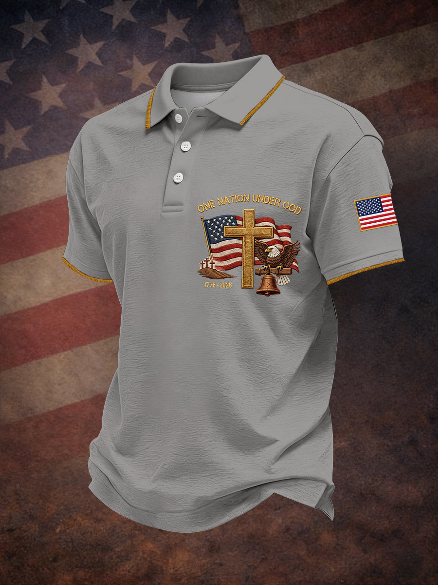Men's One Nation Under God Embroidery Pattern Polo Shirt