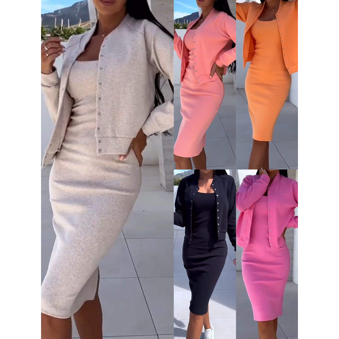 📢📢56% OFF !!!⏰Spaghetti Strap Bodycon Dress & Jacket Set