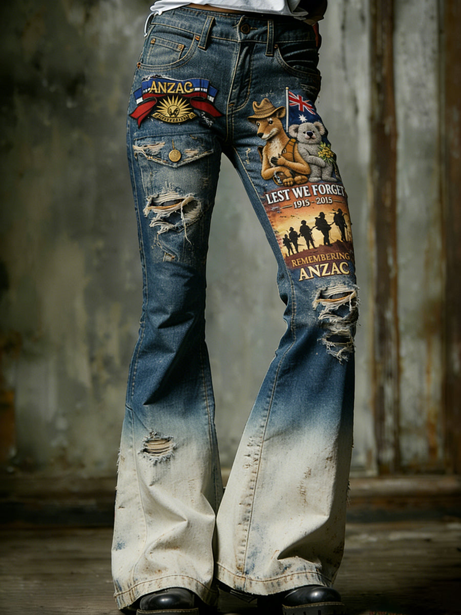 Retro Australian-Style Art Print Casual Jeans