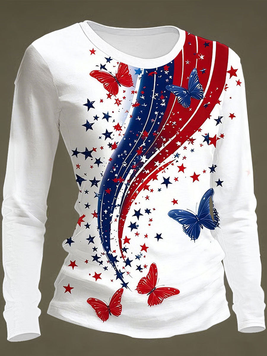 Women's American Flag Butterfly Casual T-Shirts