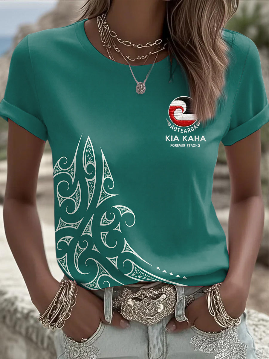 Women's NZ Maori Art Kia Kaha Printed T-shirt