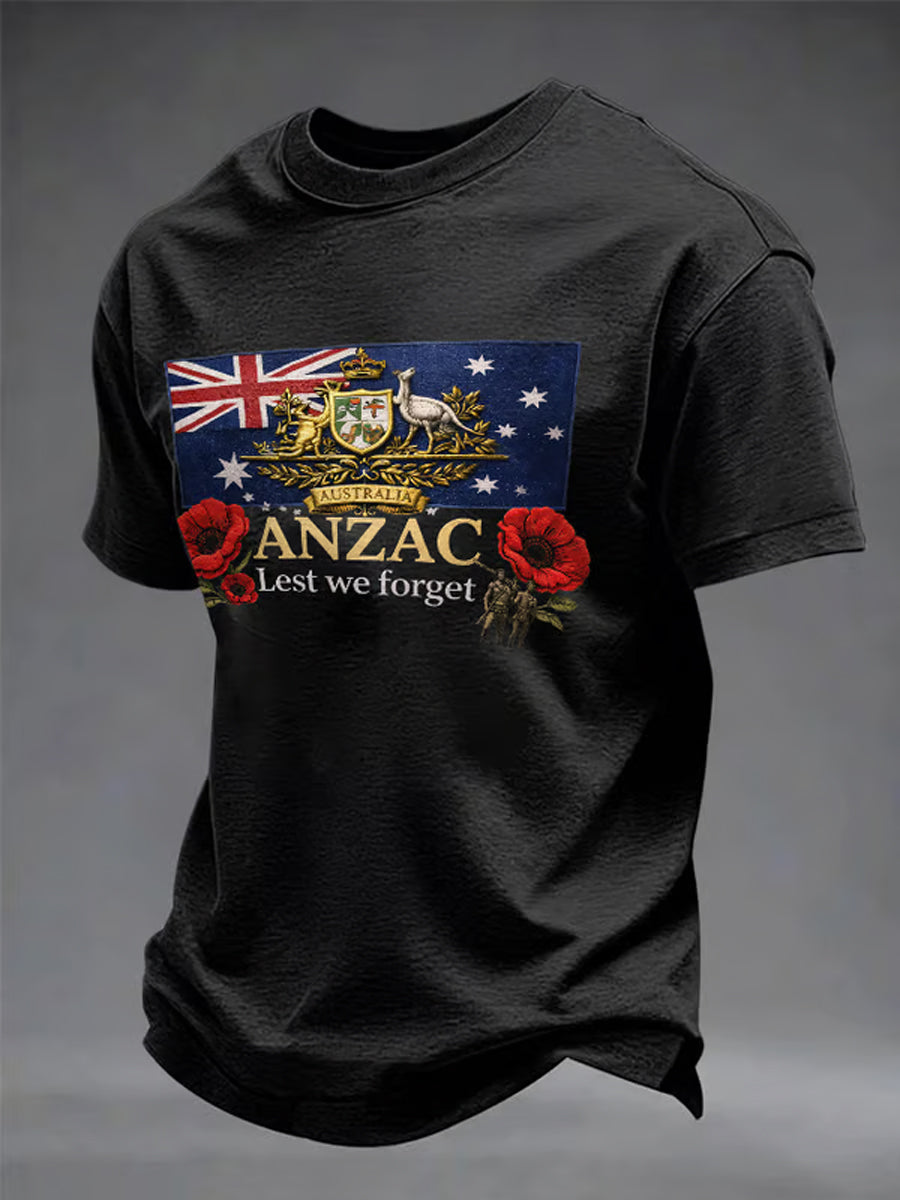 Men's Australia Anzac Day Lest We Forget Print Short Sleeve  T-shirt