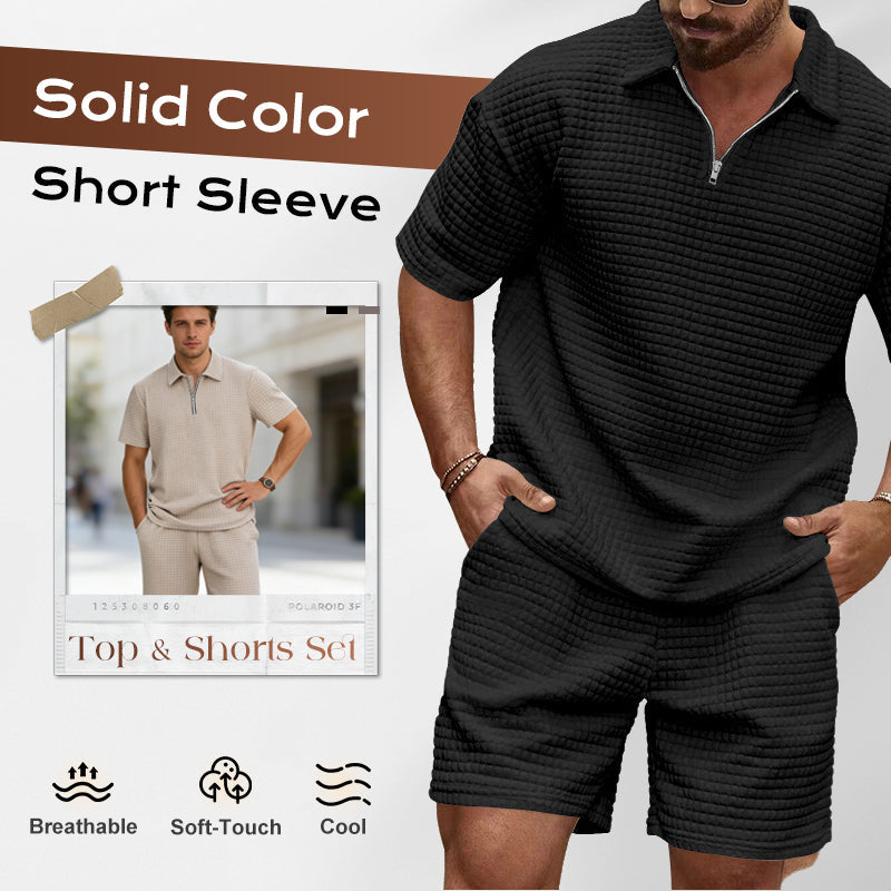 Men's Solid Color Short Sleeve Top & Shorts Set