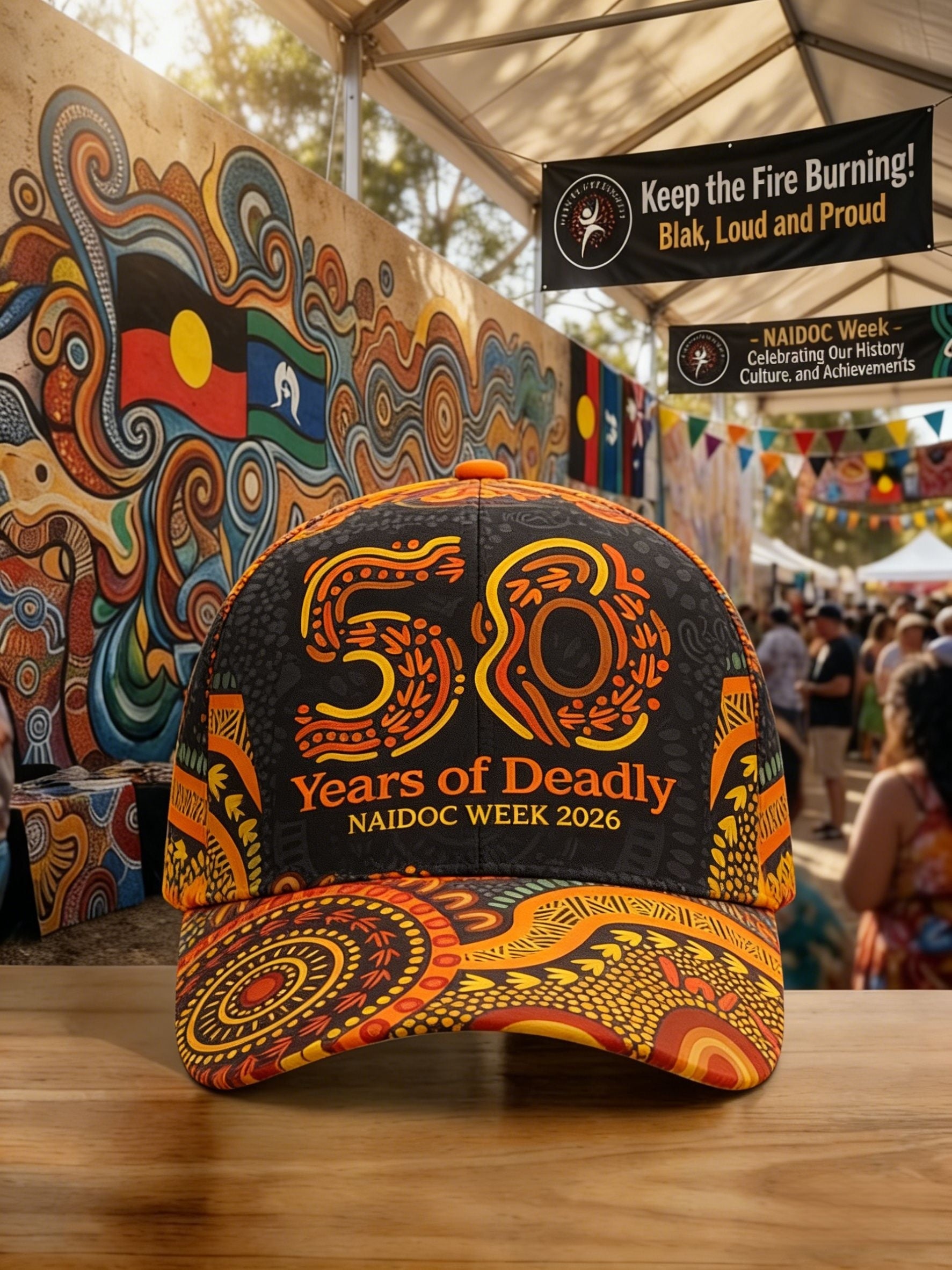 Vintage AU Aboriginal Art NAIDOC Week Printed Washed Hat