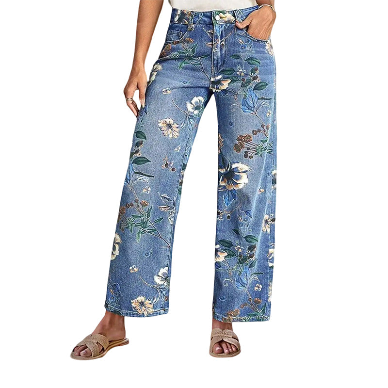 Women's Floral Print Straight-Leg Jeans