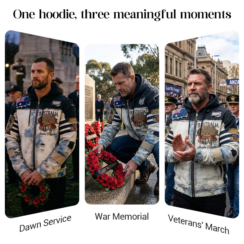 Men's  Australia Anzac Day Lest We Forget  Long-Sleeve Hooded Sweatshirt