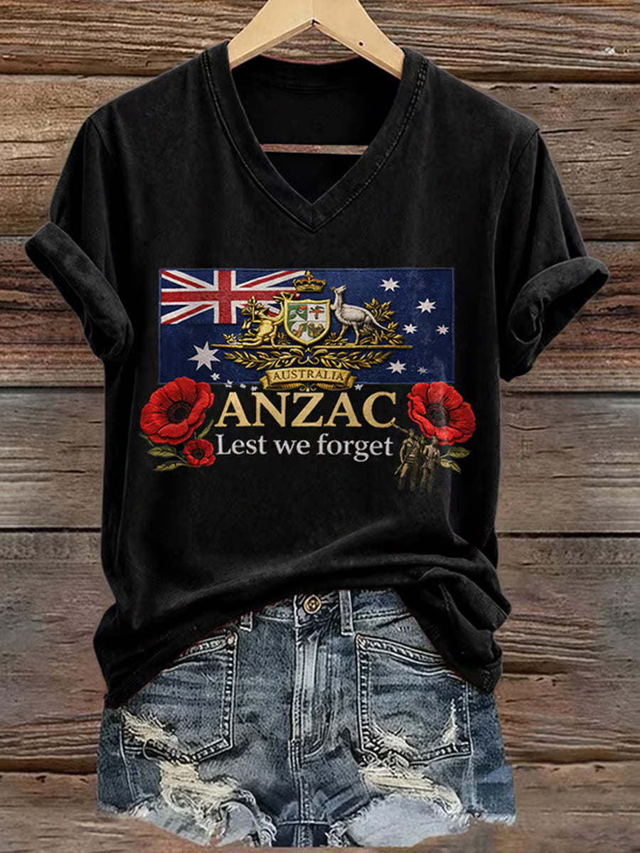 Women's Australia Anzac Day Lest We Forget Print Short Sleeve T-shirt