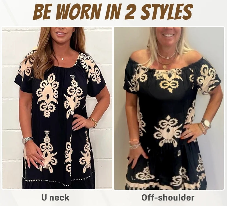 🌸Spring Specials  49%OFF🌸Geometric Pattern Multi Print Square Neck Dress