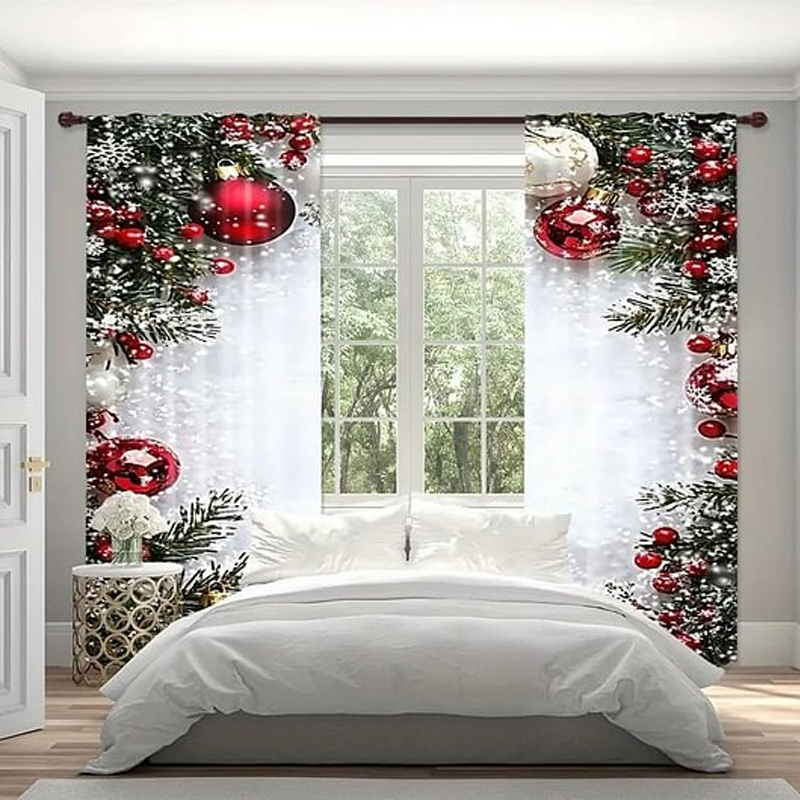 🎅Xmas Sales - 49% OFF🎄Christmas Window Curtains 2-Piece Set for Home Decor