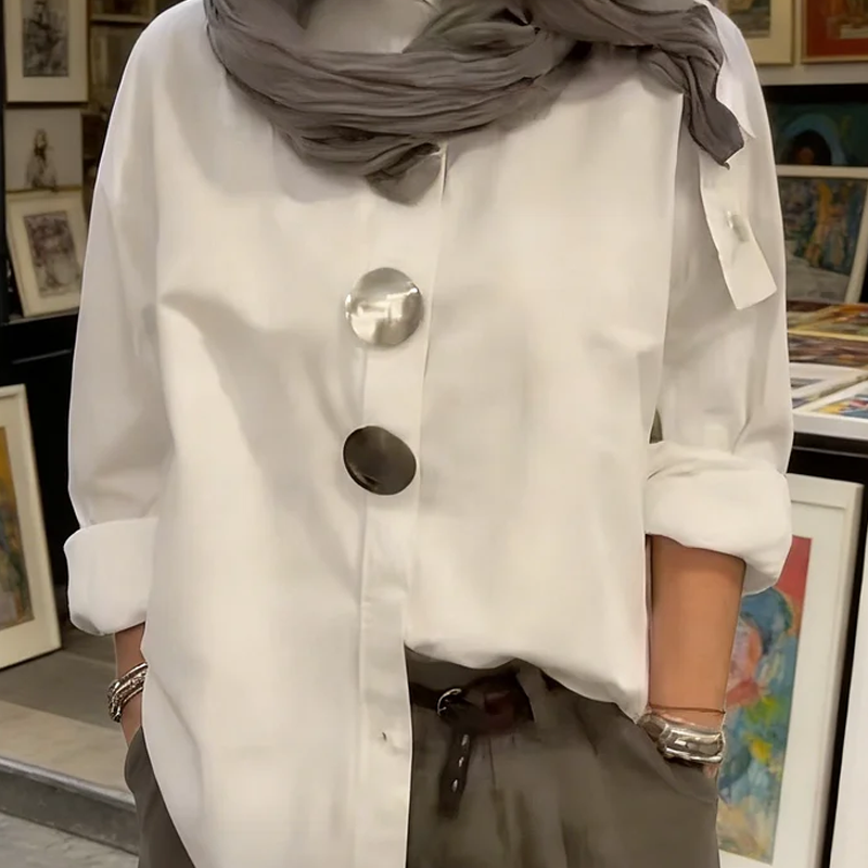 Women's Oversized Button-Down Shirt with Statement Buttons