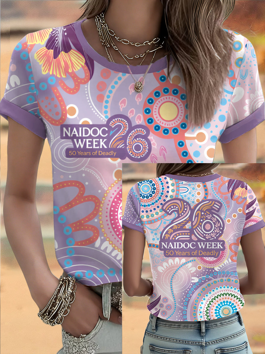 Women's AU Aboriginal Art NAIDOC Week 50 Years of Deadly Printed T-shirt
