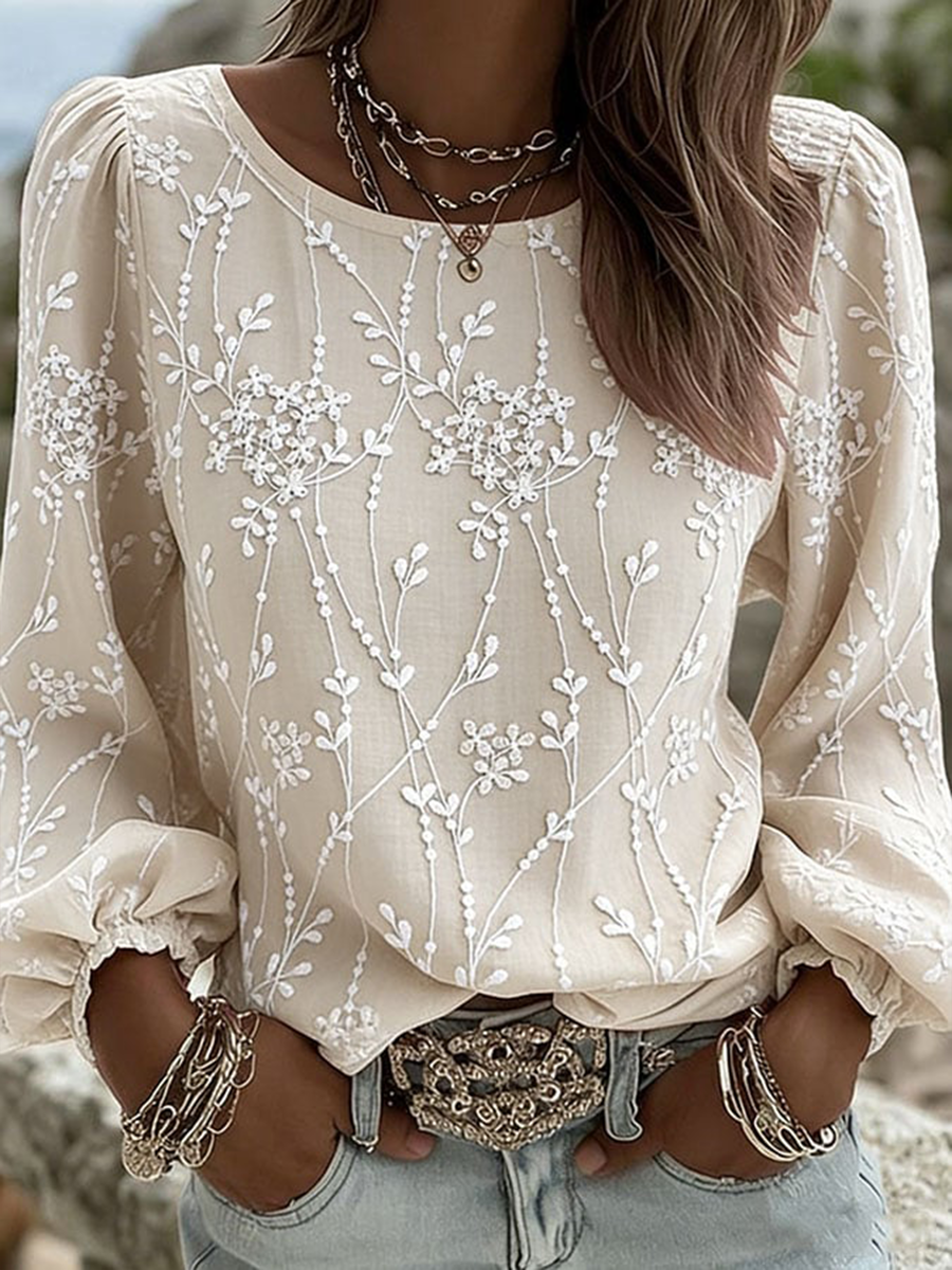 Women's Flower Cotton And Linen Long T-shirt