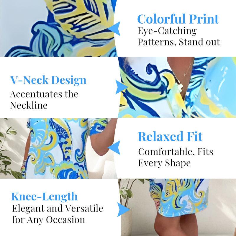 🌷Limited Time Offer 50% OFF💞Women Colorful Printed V-Neck Dress
