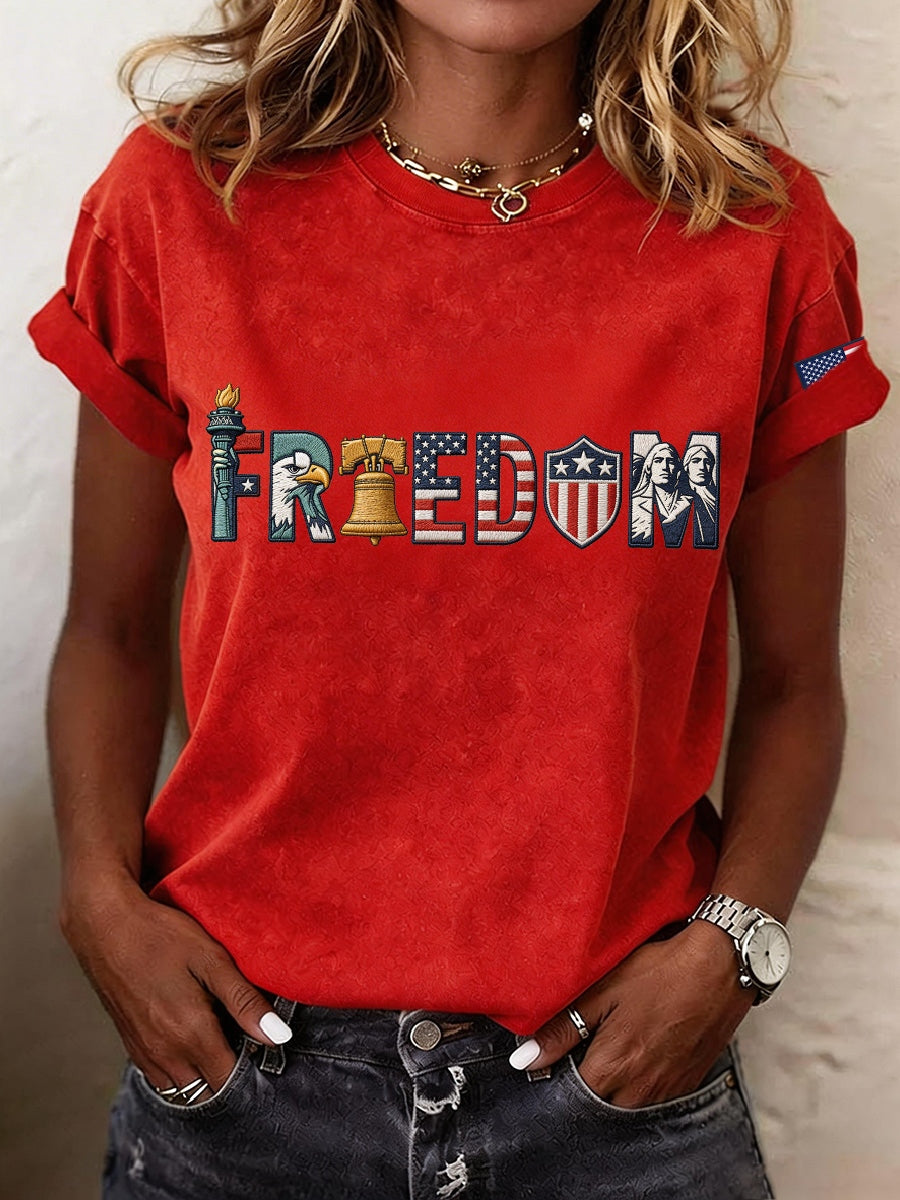 Women's Freedom Embroidery Pattern T-Shirt