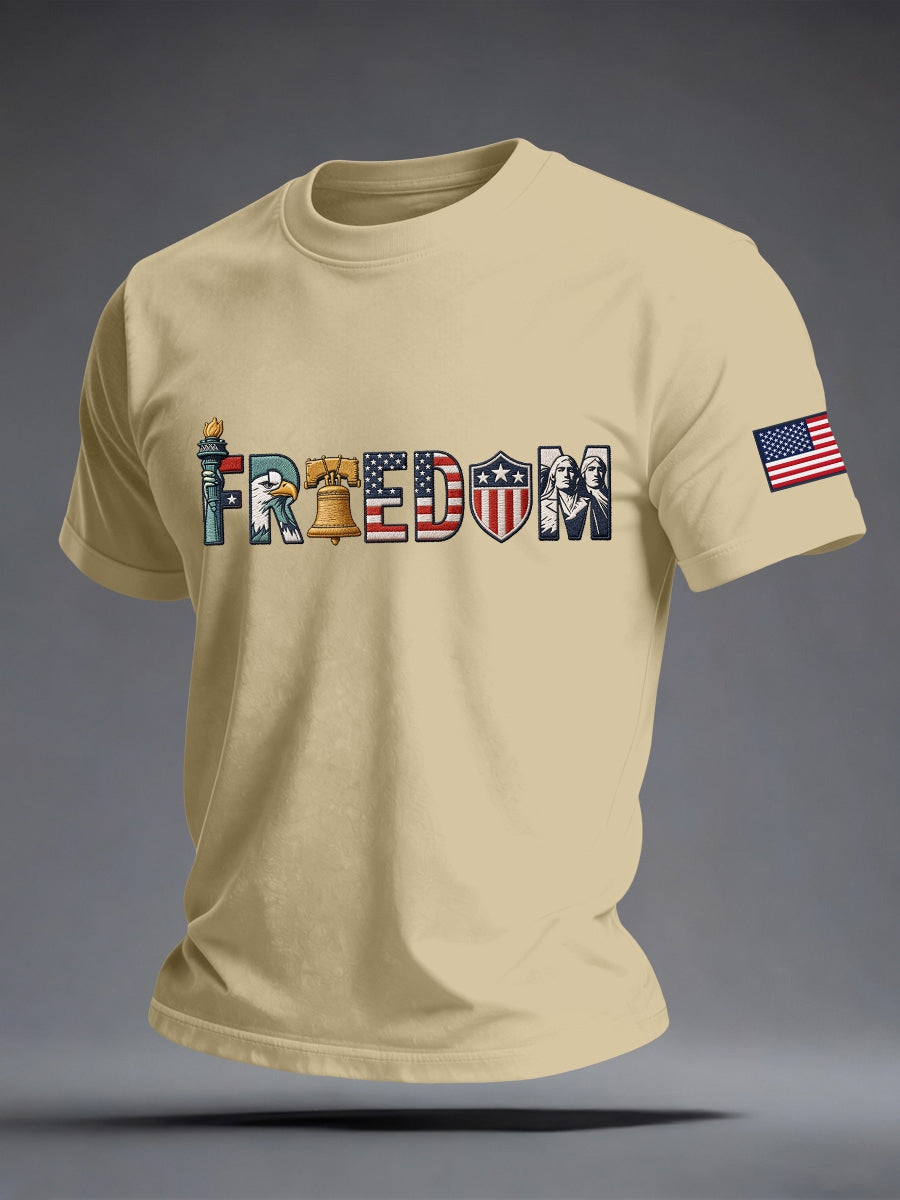 Men's Freedom Embroidery Pattern T-Shirt