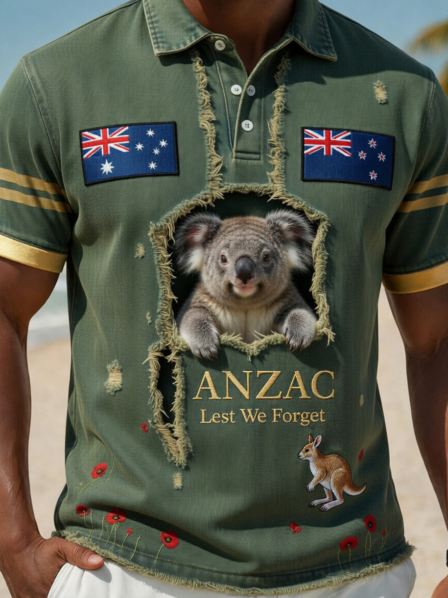 Retro Australian-Style Art Print Casual Polo Shirt