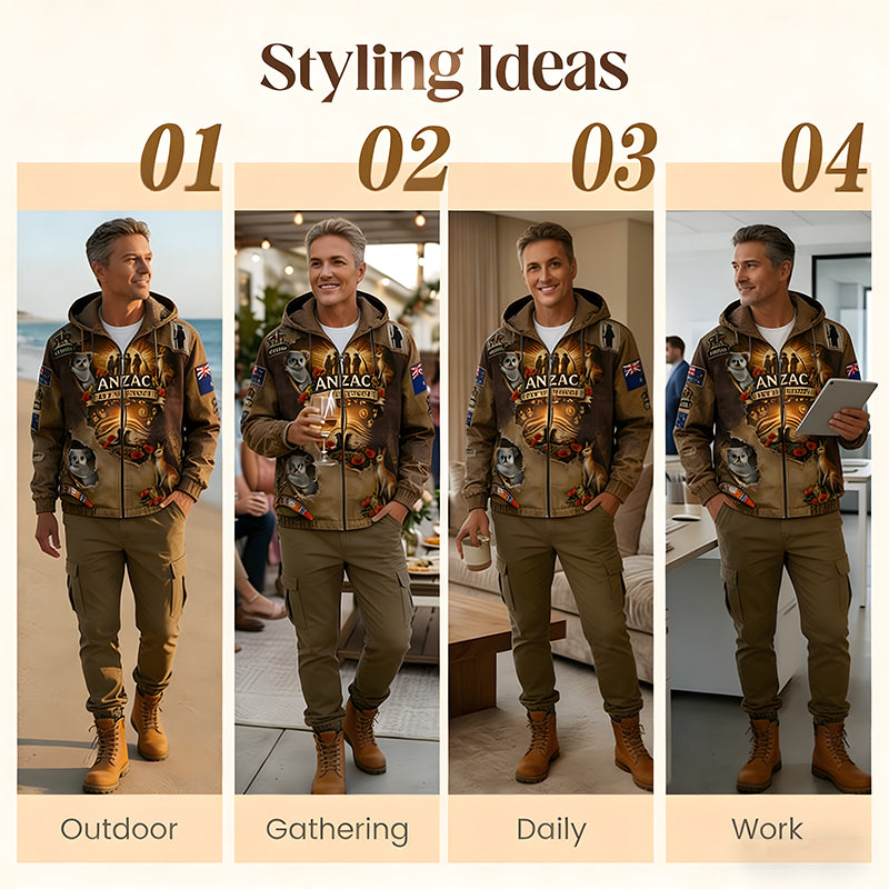 Retro Australian Art Print Casual Hoodie Jacket