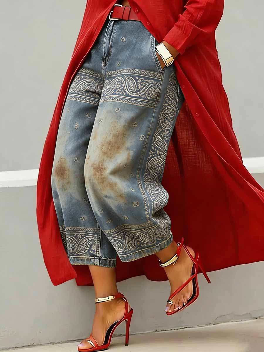 Women's Fashion Floral Pattern Print Casual Wide-Leg Pants