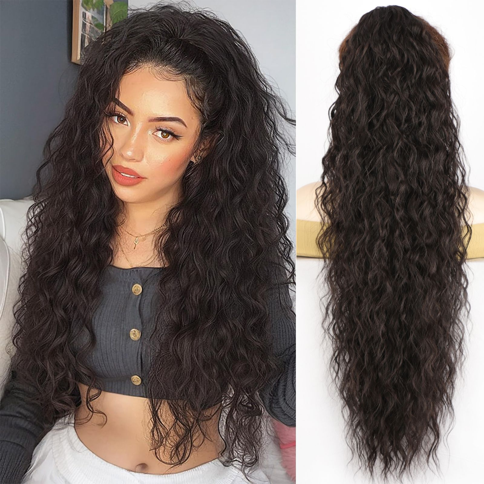 🩷LAST DAY PROMOTION - 50%OFF😍Curly Wavy Frizzy Hair Extension with Ponytail