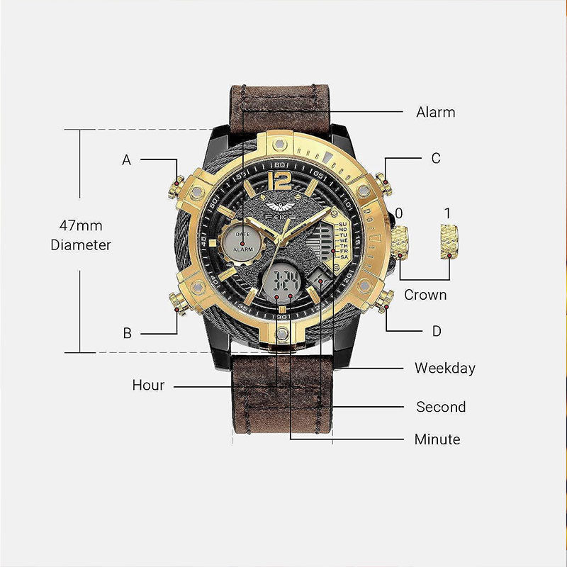 Multifunctional Dual Display 3ATM Waterproof Men's Quartz Sports Watch