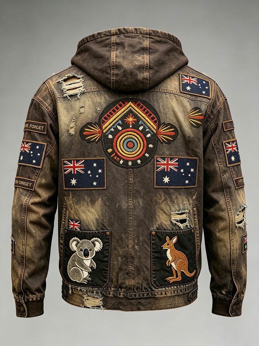 Retro Australian Art Print Casual Hoodie Jacket