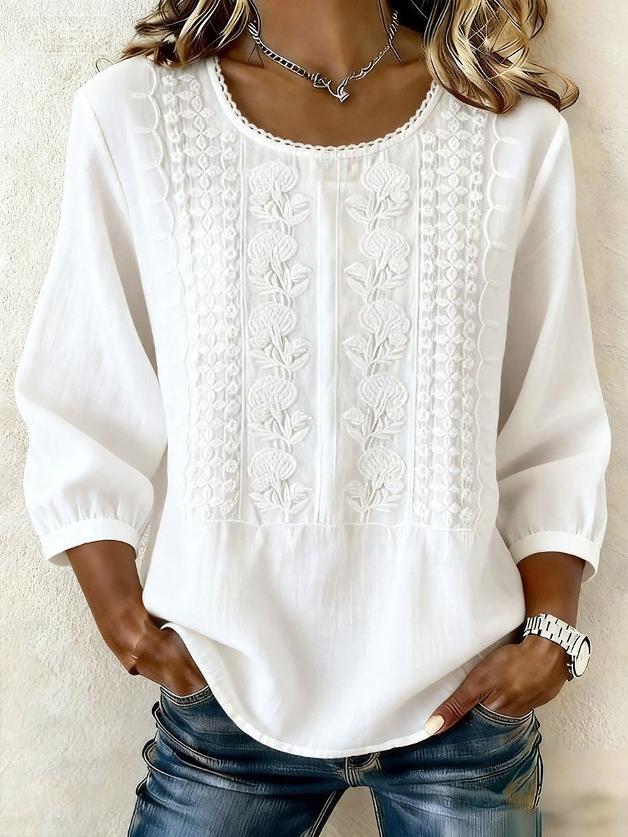 Women's Floral Cotton-Linen Casual T-Shirt