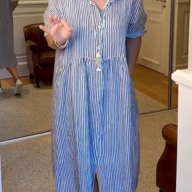 👗 60% OFF NOW! 🔥 Striped Lapel Button Down Shirt Dress – Functional Pockets, Versatile Style & Comfortable Fit 👚