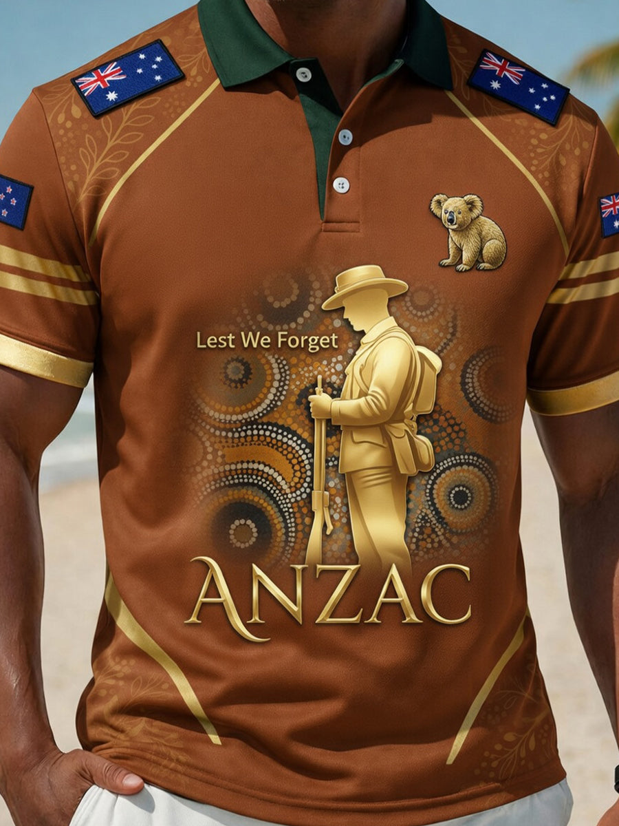 Retro Australian-Style Art Print Casual Polo Shirt