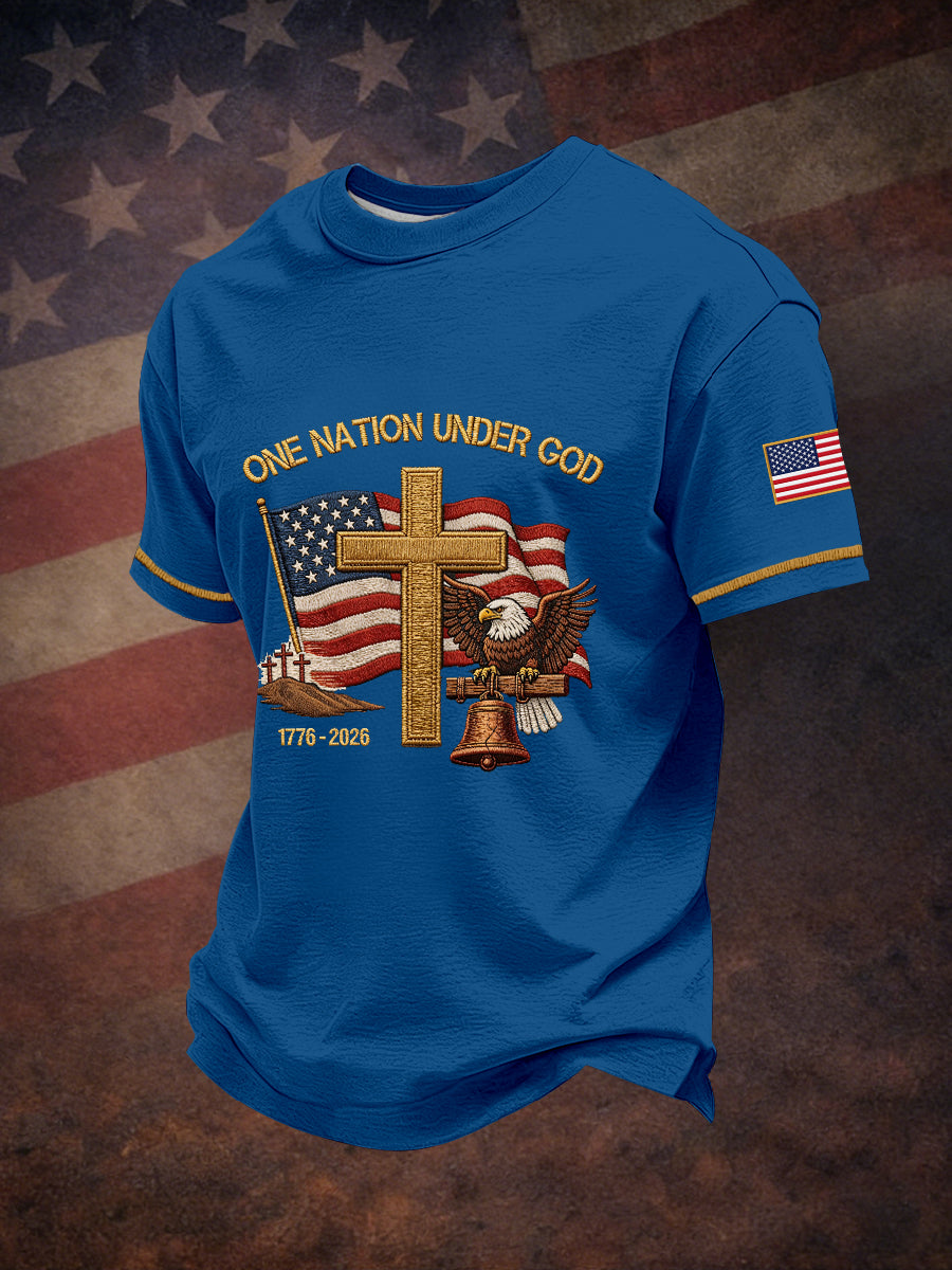 Men's One Nation Under God Embroidery Pattern T-Shirt