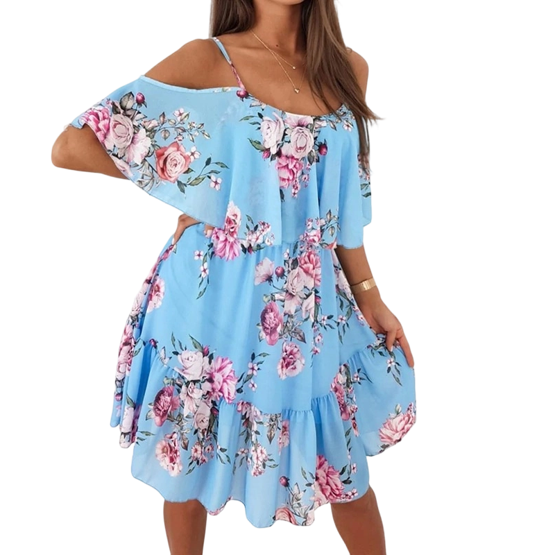 Women's Floral Cold-Shoulder Ruffle Dress
