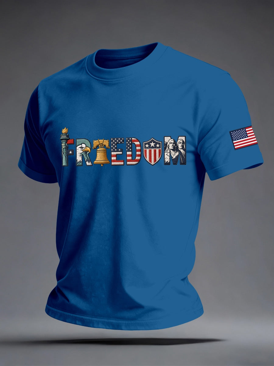 Men's Freedom Embroidery Pattern T-Shirt
