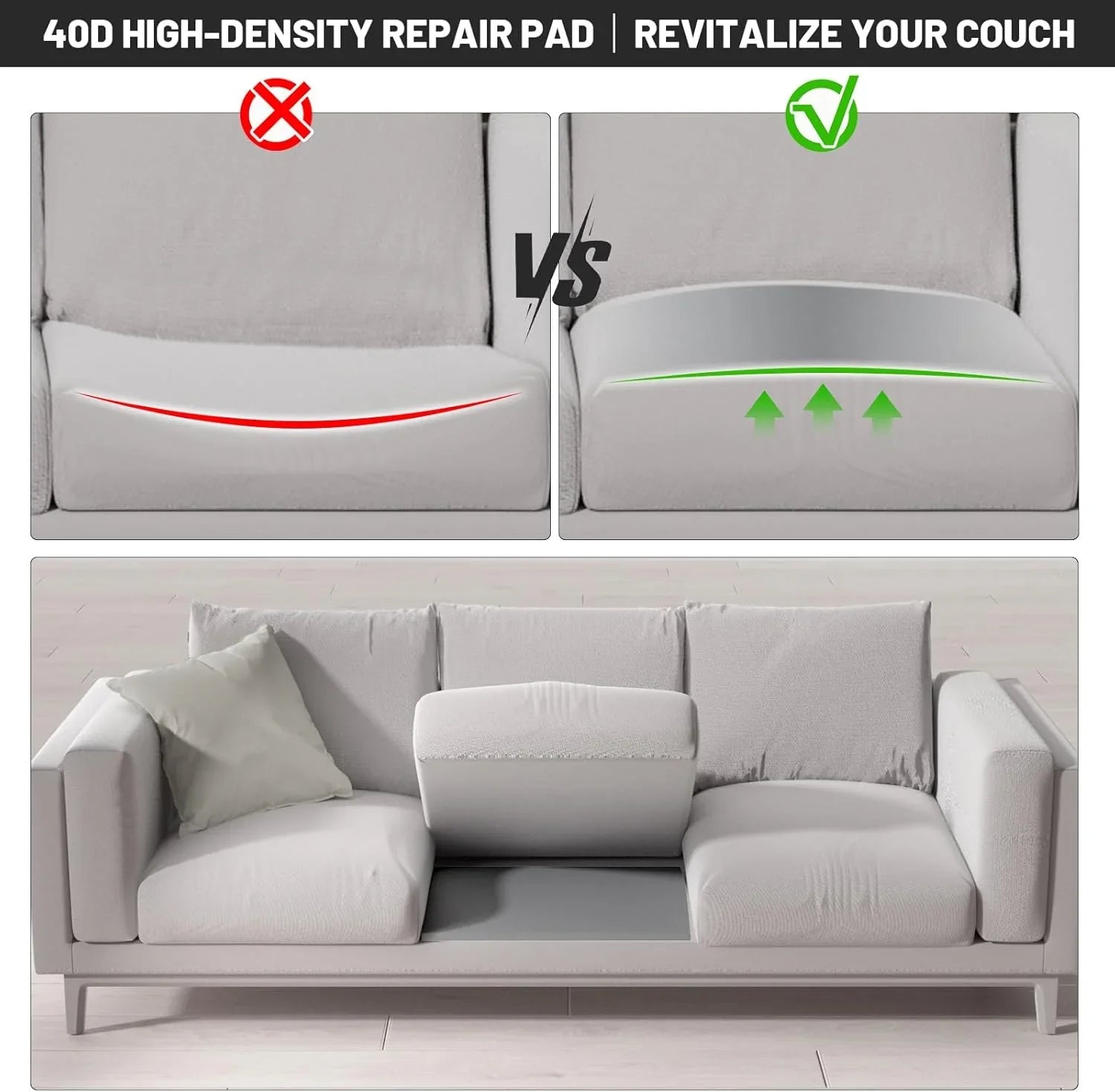 🛋️ BUY 2 GET 1 FREE! ✨ Sofa Cushion Support for Sagging Seats - High-Density Foam Insert with Non-Slip Base for Enhanced Comfort & Posture 🏠💫