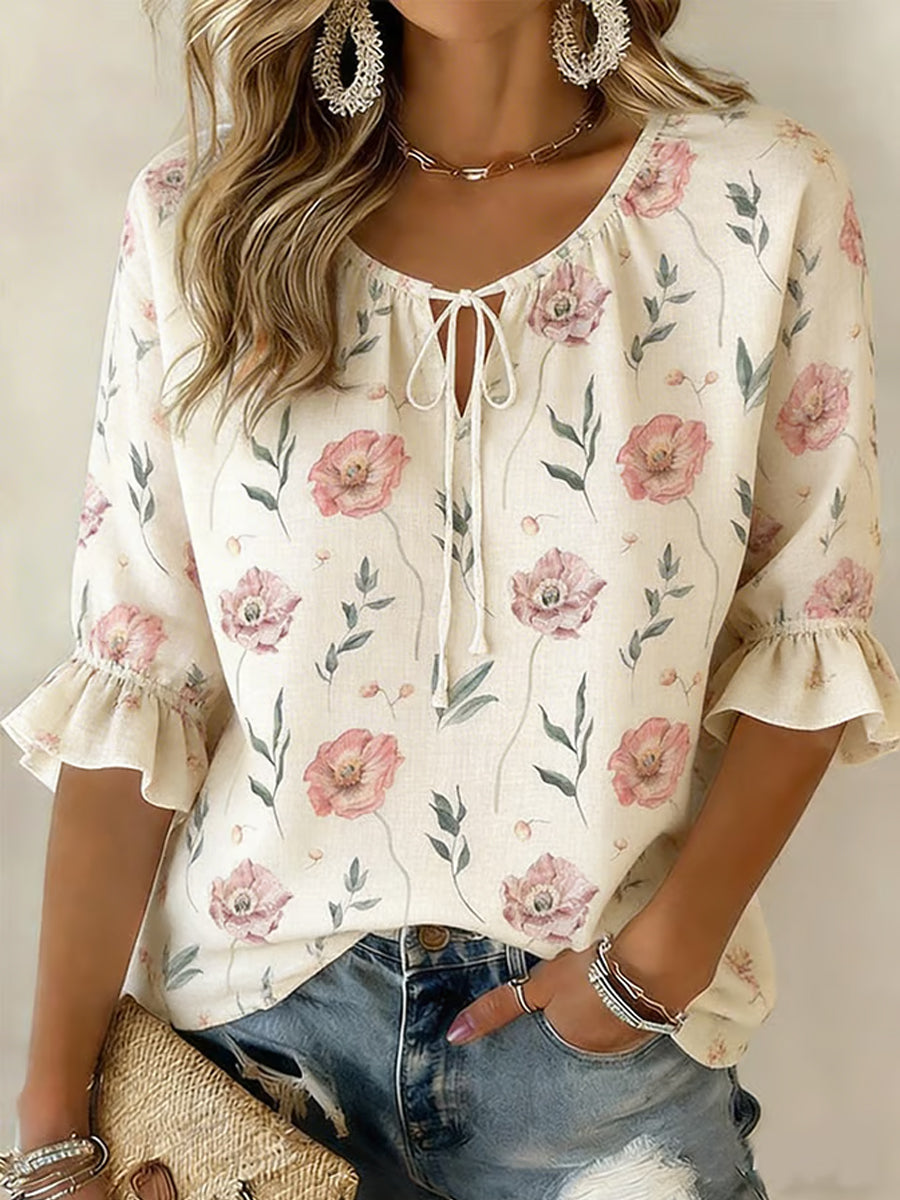 Women's Casual Elegant Floral Print Casual Half-Sleeve Shirt