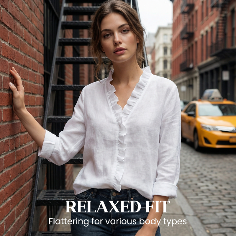 Women's Ruffle V-Neck Long Sleeve Blouse