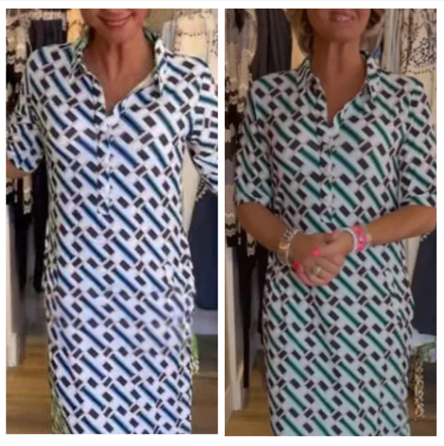 Shirt Collar Geometric Pattern Short-Sleeve Dress