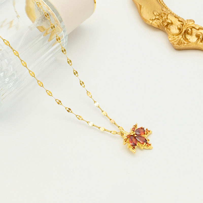 Classic Red Maple Leaf Pendant Necklace