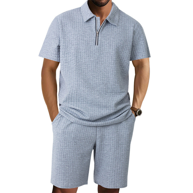 Men's Solid Color Short Sleeve Top & Shorts Set