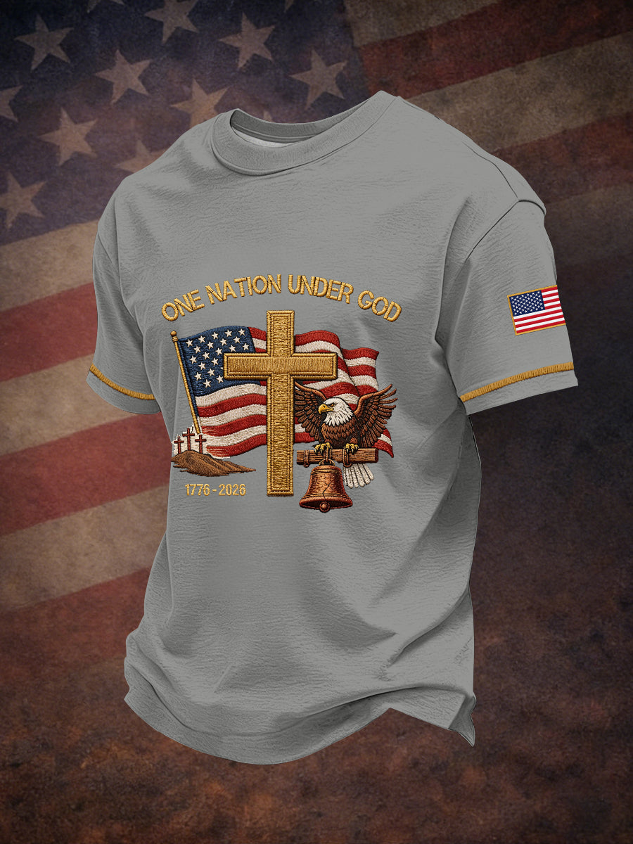 Men's One Nation Under God Embroidery Pattern T-Shirt