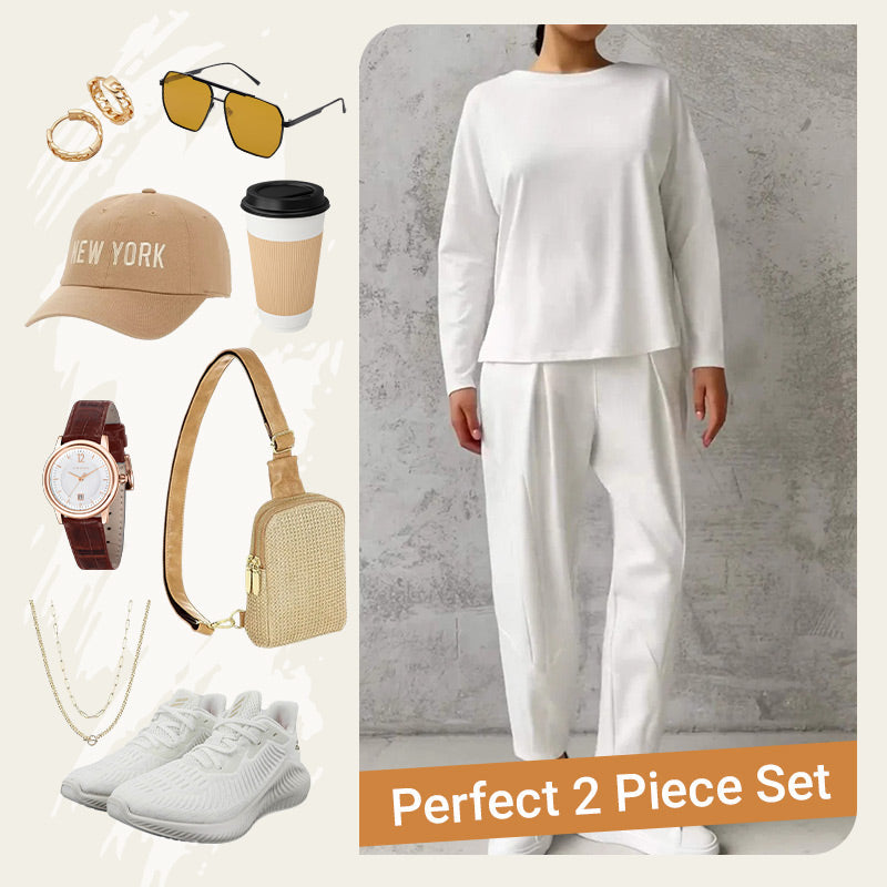 【DAY PERFECT】Round-Neck Long-Sleeved Top ＆ Pants 2-Piece Set | Wrinkle-Free & Breathable | 49% OFF Limited