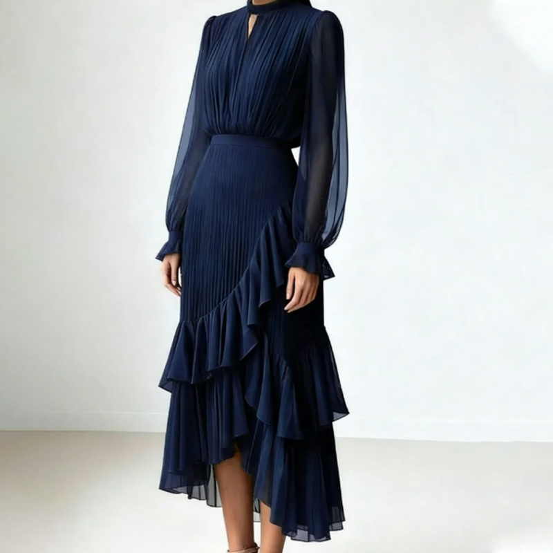 Women's Keyhole Neckline Ruffled Midi Dress