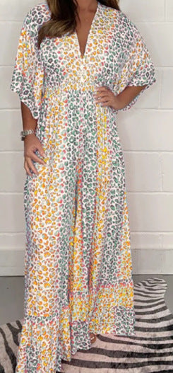 💖Last Day Sale 50% OFF💃V-neck Leopard Print Loose Wide Leg Dress Pants