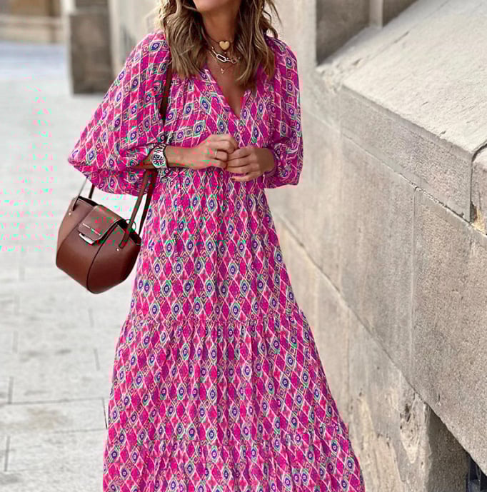 🌸Big price reduction🌸Women's Elegant Puff Sleeve Floral Boho Maxi Dress