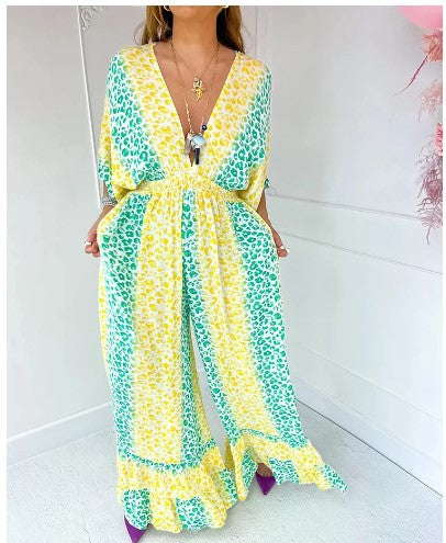 💖Last Day Sale 50% OFF💃V-neck Leopard Print Loose Wide Leg Dress Pants