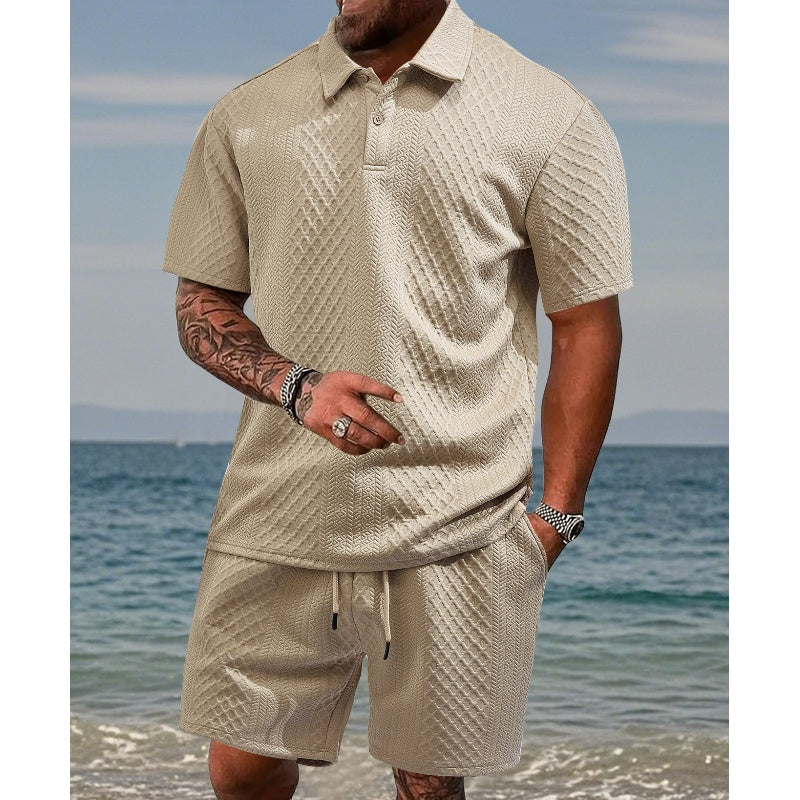 🔥Hot Sale 58% Off💥Men’s Diamond Pattern Turn-Down Collar Short Sleeve Top & Drawstring Shorts 2-Piece Set