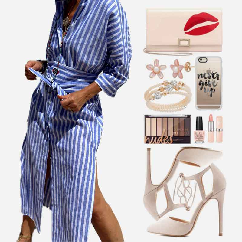 Loose Striped Half Sleeve Shirt Dress
