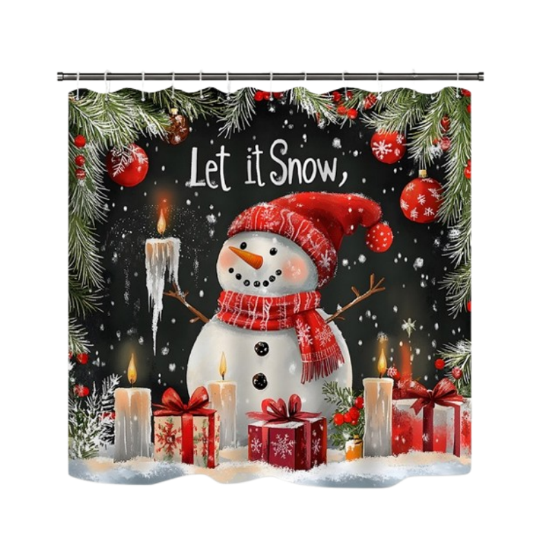 Christmas Snowman Shower Curtain Sets with 12 Hooks